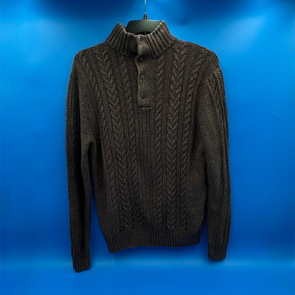 Angelo Gianni Other - Angelo Gianni Men's Mock Neck Cable Knit Cotton Sweater Size M Chocolate Brown